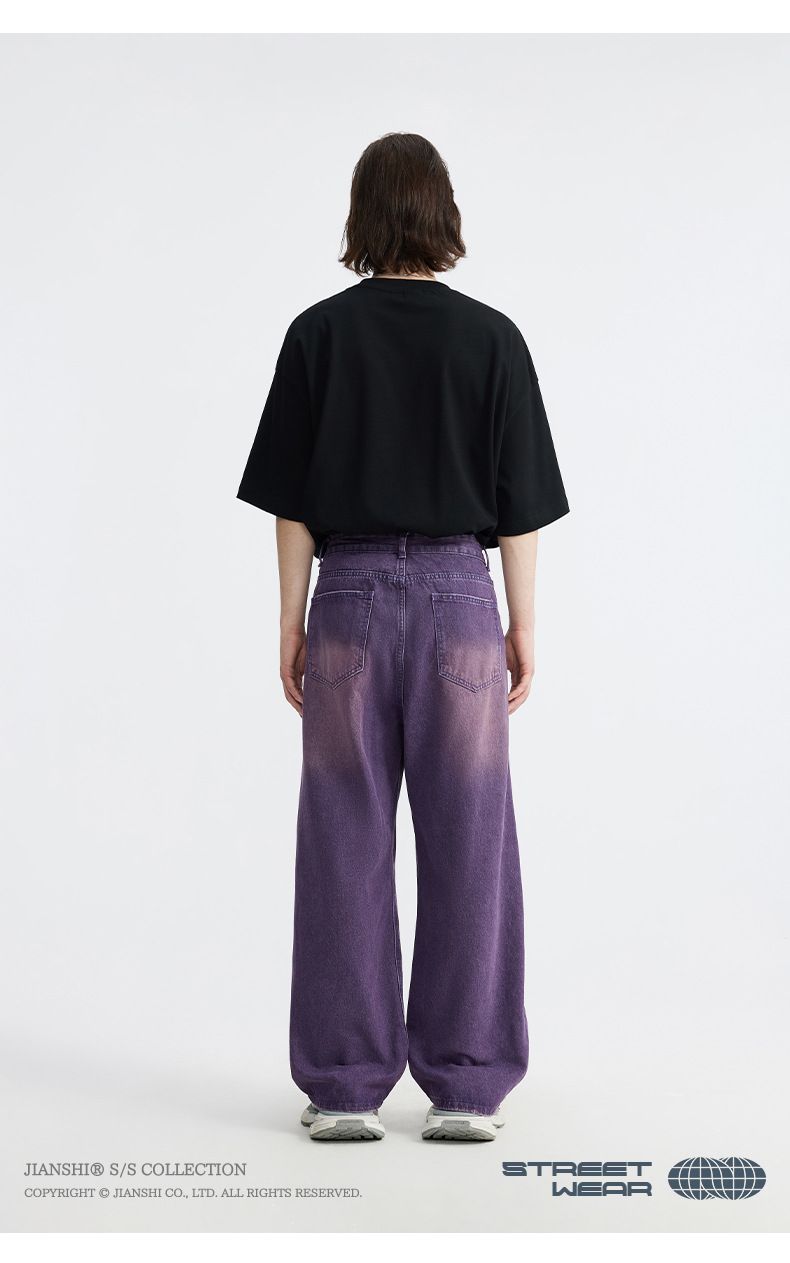 Korean Style Washed Wide Leg Jeans – Retro Colorful Loose Fit Pants (Pinky, Violet, Old Green, Black Gray, Light Blue, XS-XL)_voghion.com