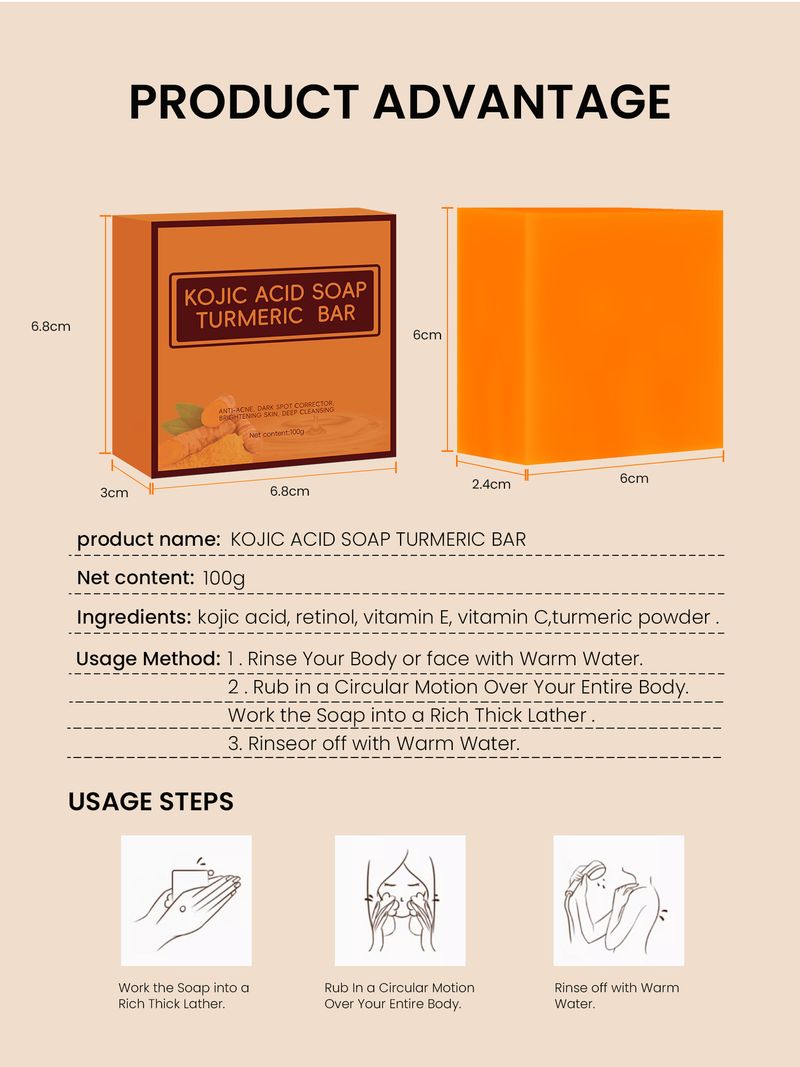 Kojic Kojic Turmeric Handmade Bath Cleaning Soap, Shower Face Soap_voghion.com