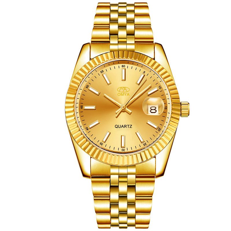 Reloj de cuarzo para hombre, resistente al agua, con calendario y correa dorada para mujer_voghion.com