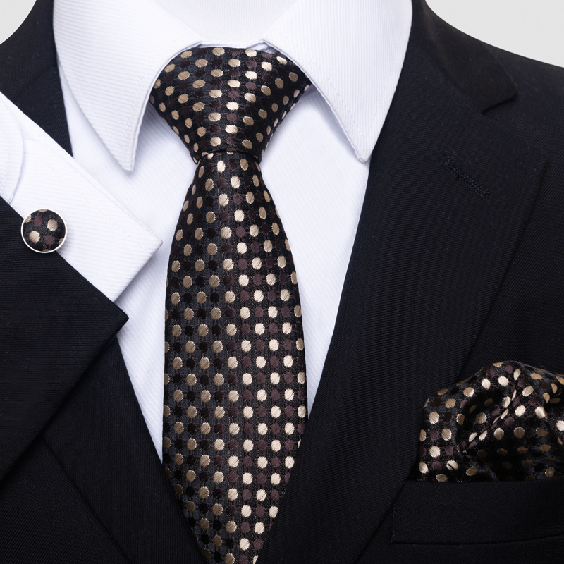 Corbata de hombre de un solo color con lunares a cuadros, gemelos y toalla de bolsillo, 8 cm_voghion.com