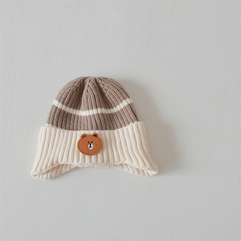 Børnekasketter Love Bear farvekodede ørekopper Baby elastiske tykke uldkasketter_voghion.com