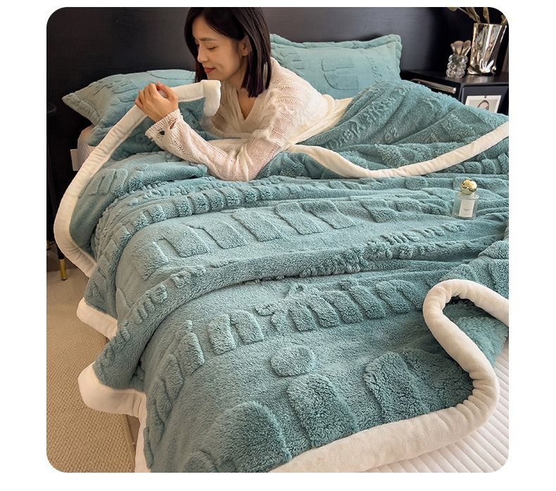 Light Luxury Rabbit Plush Blanket Thickened Warm Comfortable Cotton Velvet Blanket Siesta Air Conditioner Blanket Leisure Sofa Letter Cross-border_voghion.com