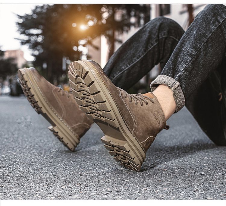 Men Special Work Shoes Martin Autumn Winter New High-Top Yellow Boots Trendy Versatile Thick-Soled Non-Slip Wear-Resistant Men's Work Shoes_voghion.com