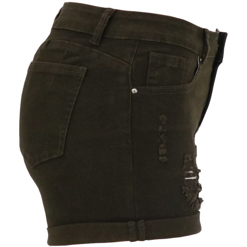 Abbigliamento donna vita alta attillata moda pantaloncini elastici alti jeans donna_voghion.com