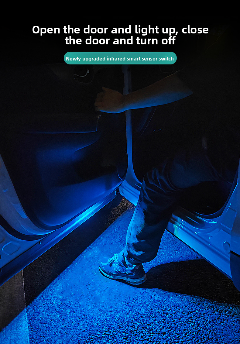 Auto-Warntürbeleuchtung, LED, bunt, blinkend, Atmosphäre, Willkommens-Antikollisions-Anti-Heck-Licht, keine Verkabelung erforderlich_voghion.com