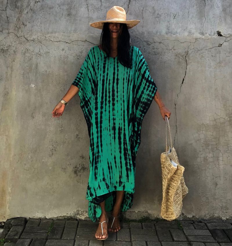 Robe de plage en rayonne pour femmes, tenue de vacances à fleurs teintes _voghion.com