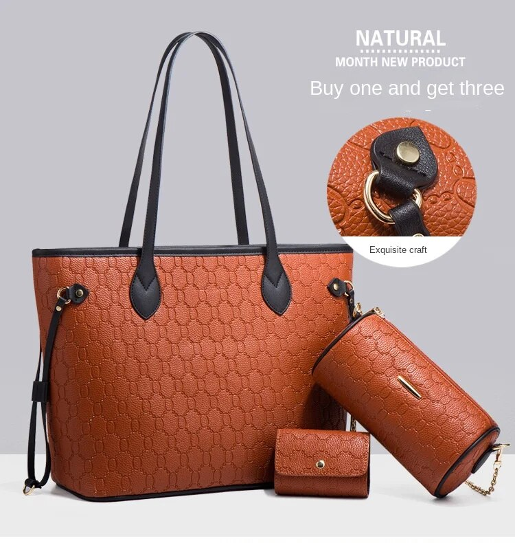 Tote Bag 2023 Fashion New High-quality Large-capacity Three-piece Set Ladies Handbag Card Holder Shoulder Messenger Bag_voghion.com