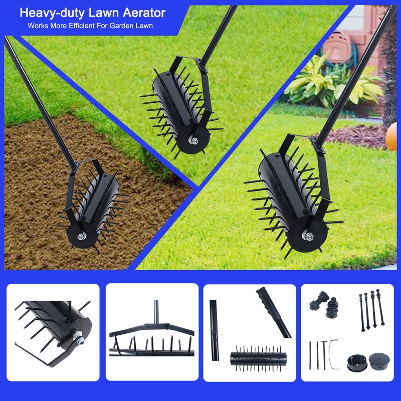 Rolling Manual Lawn Aerator, Home Aerator Lawn Tool Pusher, 58-inch Handle Push Lawn Aerator For Lawns, Yards And Gardens_voghion.com