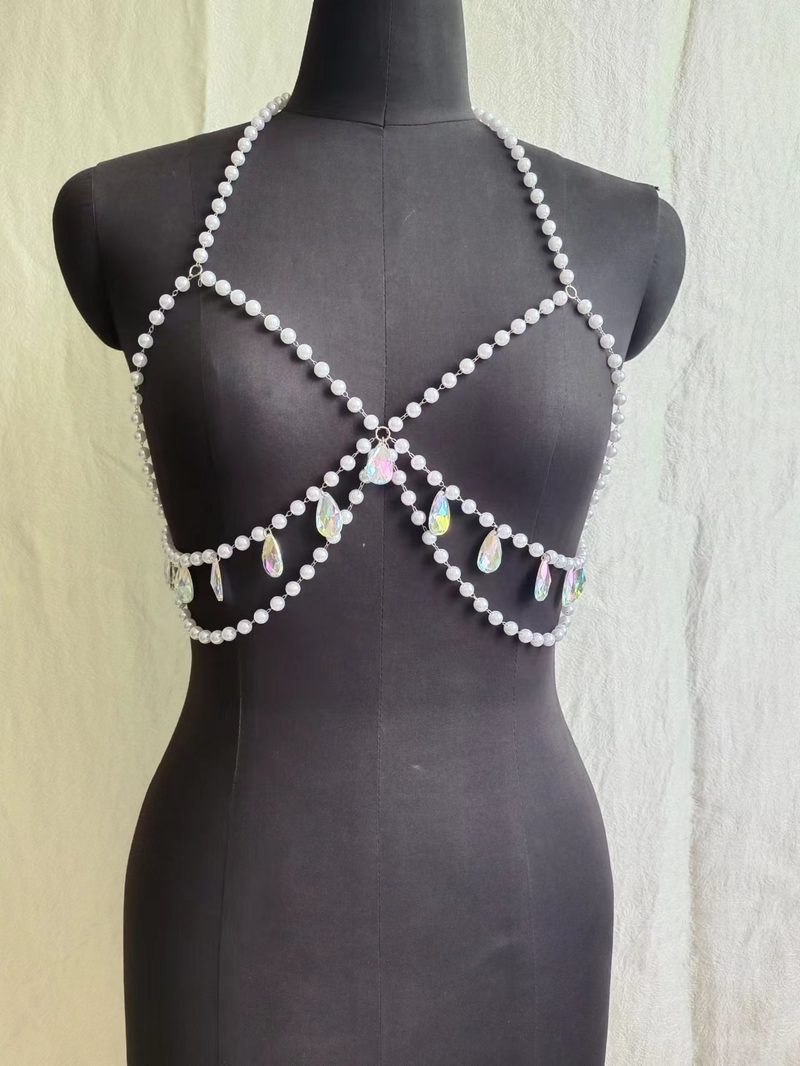 Weste modische und exquisite mehrschichtige Quastenkette, Spleißanhänger, hängender Hals, Perlenkette, kleine Weste, Körperkette_voghion.com