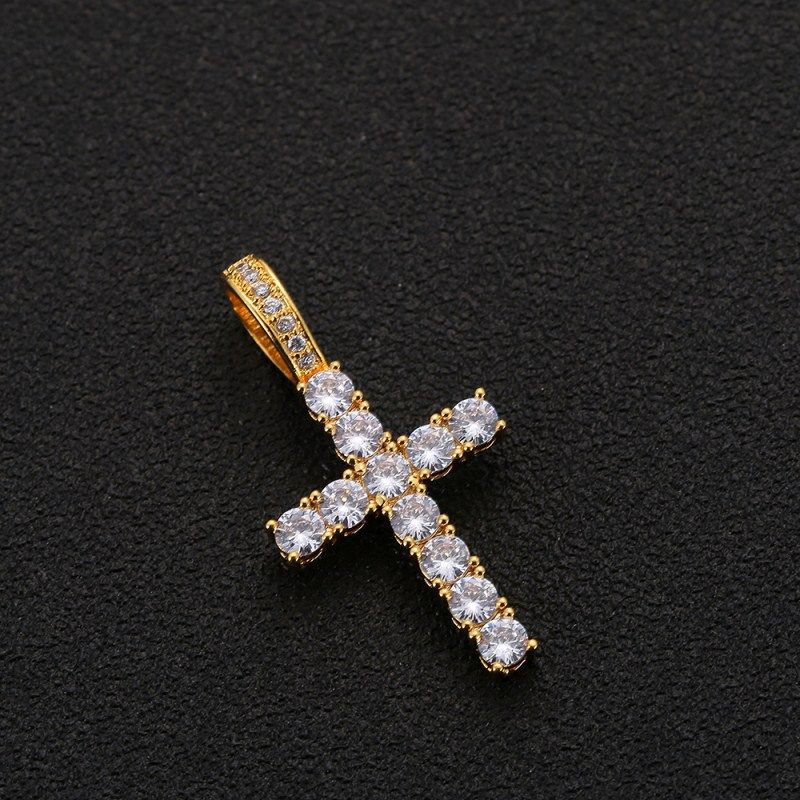 Collana con ciondolo a croce Hip Hop, micro pavé di zirconi grandi, gioiello alla moda per uomo._voghion.com