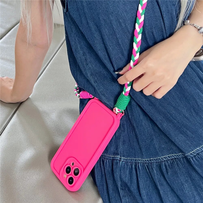 Matte Liquid Silicone Crossbody Necklace Cord Lanyard Soft Case For iPhone 14 Pro Max 15 13 12 11 XS XR Shockproof Cover_voghion.com