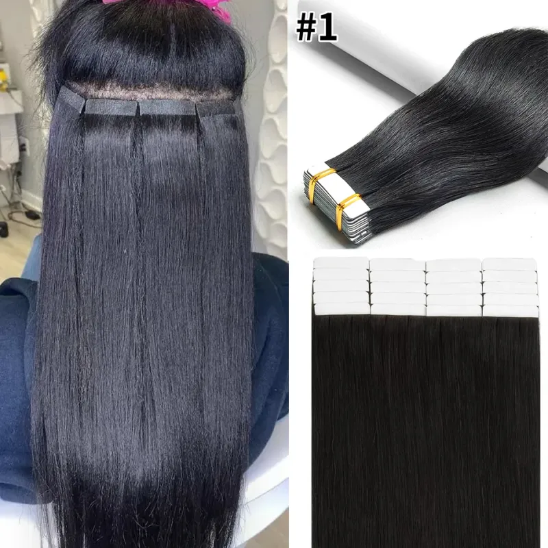 Tejphår, rakt, 100 % äkta människohår, 20 st, 50 g/förpackning, sömlösa, hudväftade tejphår, naturligt svart hår_voghion.com