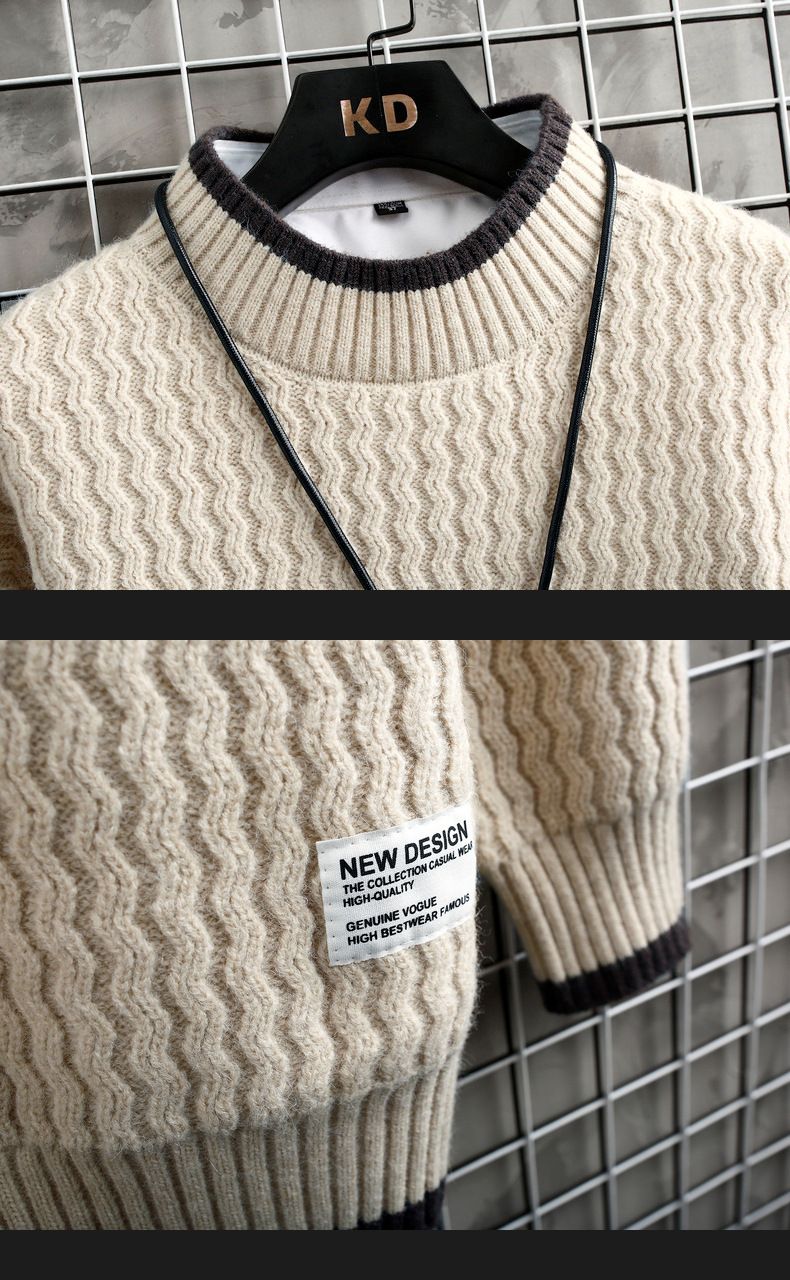 Maglione a collo alto da uomo – Pullover moderno in maglia con orlo intrecciato (grigio/kaki/nero/verde/rosso, M-XXXXL)_voghion.com