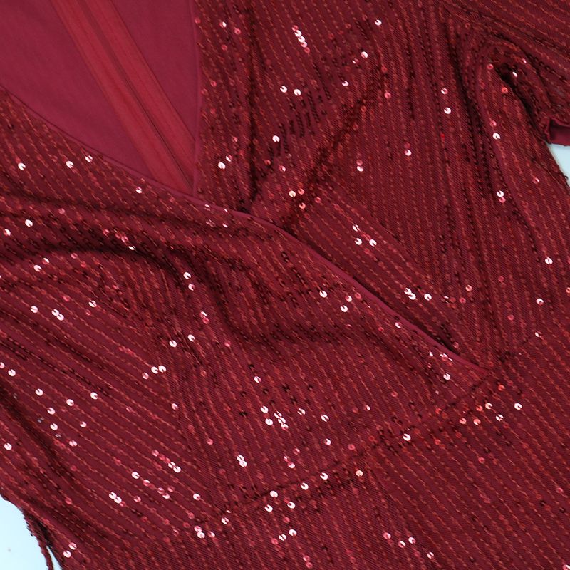 Women's clothing sexy deep v-neck sequined jumpsuit, fashionable sequined party style wide-leg pants for women_voghion.com
