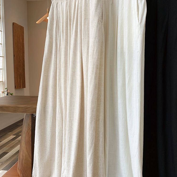 Women's Clothing Textured Linen Versatile Version Lengthen Legs Elegant and Chic Women's Skirt Pants Wide-leg Pants_voghion.com