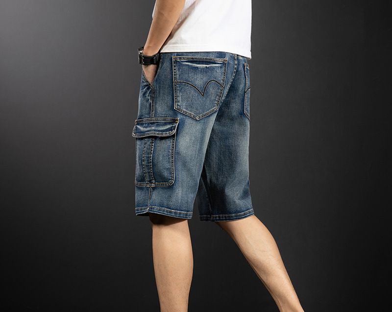 American Multi-bag Overalls Men's 5-point Ami Kaji Nostalgic Retro Five-point Pants Men's Embroidered Heavy Industry Jeans Men_voghion.com