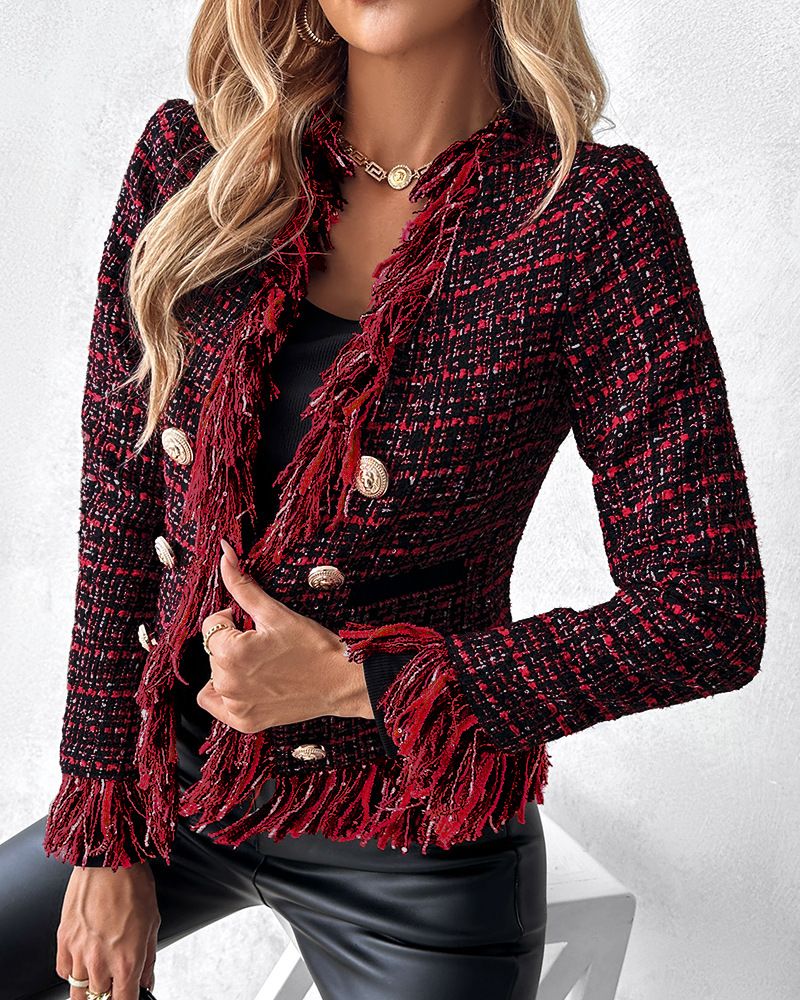 Giacca in tweed con temperamento per abbigliamento femminile_voghion.com