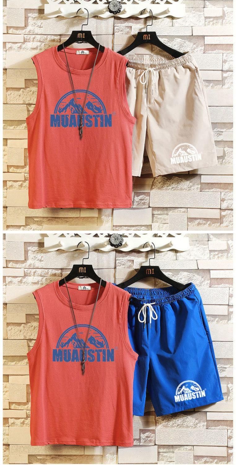 Top/Set Snow Mountain Printed Sleeveless Tank Top Set Men's T-shirt Summer Large Size 5/4 Shorts Casual Two Piece 12_voghion.com