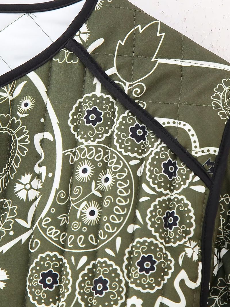 2024 őszi-téli új női patchwork mintás, kerek nyakú, steppelt pamutkabát_voghion.com