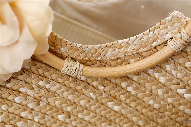Nuova borsa intrecciata a mano in rattan con fiori di grande capacità e borsa intrecciata in paglia per le vacanze al mare_voghion.com