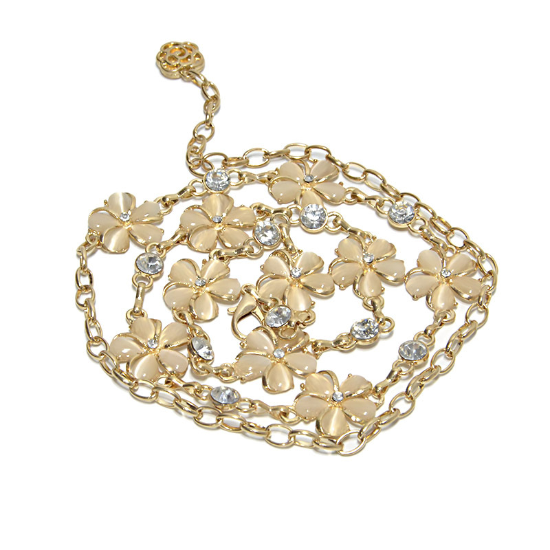 Nuova catena sottile di cristallo da donna, versione coreana, intarsio di fiori di strass in metallo con catena in vita di danza del ventre_voghion.com