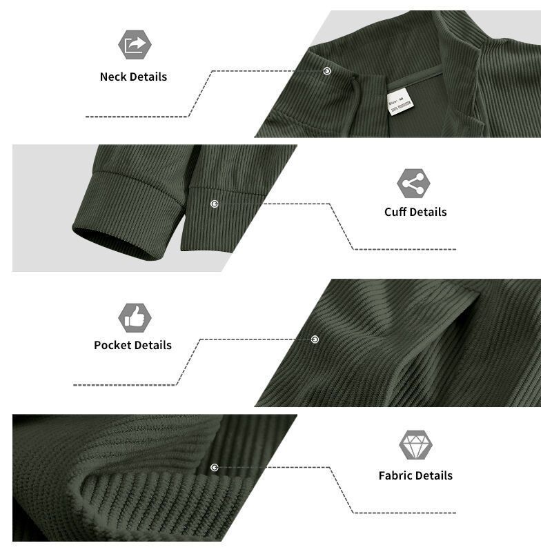 Autumn American Heavy Corduroy New Simple Versatile Multi Pocket Long Sleeved Stand Up Collar Jacket Men's Clothing_voghion.com