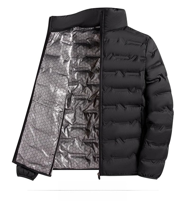 Graphene Self-Heating Jacket Men's Solid Windproof Pleated Jacket Neck Classic Upper Warm Winter Jackets Male_voghion.com