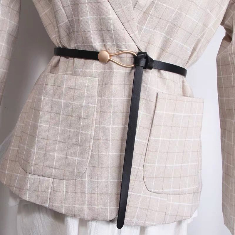 Cintura sottile con cento nodi da donna, nera alla moda con abito, cintura da maglione_voghion.com