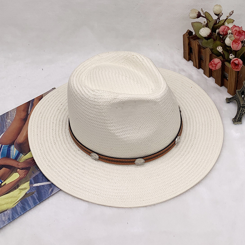 nuovo cappello da spiaggia parasole da uomo e da donna estivo da viaggio protezione solare cappello da cowboy occidentale cappello di paglia_voghion.com