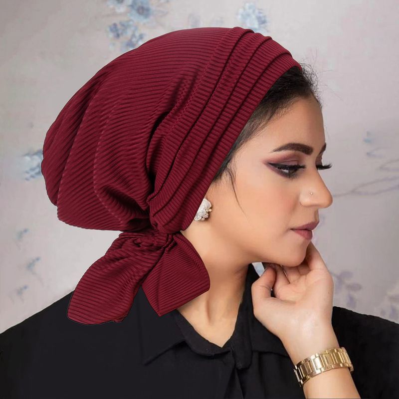 Women's Clothing Solid Color Threaded Four Strips Long Tail Headband Cap Chemotherapy Hat Women's Two Strips Long Tail Hat_voghion.com