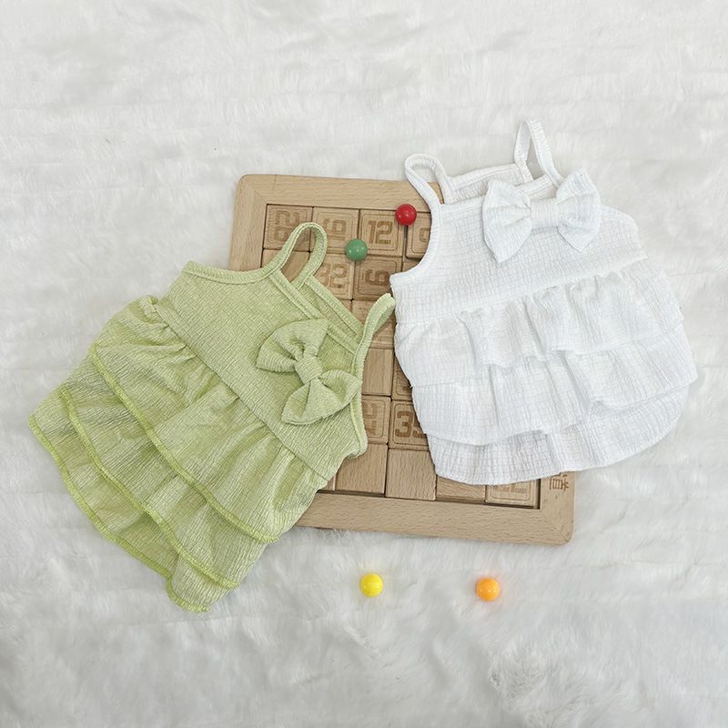 Summer New Style Clothing Teddy Small Dog Bowknot Solid Color Layered Dress Pet Clothes_voghion.com