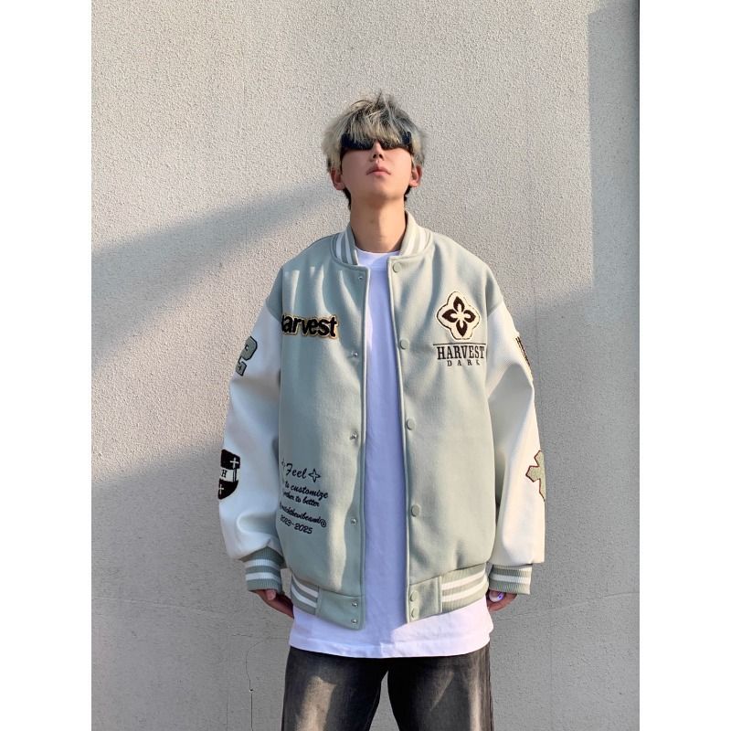 Retro-Baseballjacke mit gesticktem Schriftzug – Unisex Oversized Varsity Style (M-XXXL, 2 Farben)_voghion.com