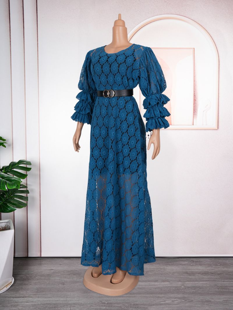 Roupas femininas Robes Plus Size Roupas femininas Vestido de renda com decote redondo_voghion.com