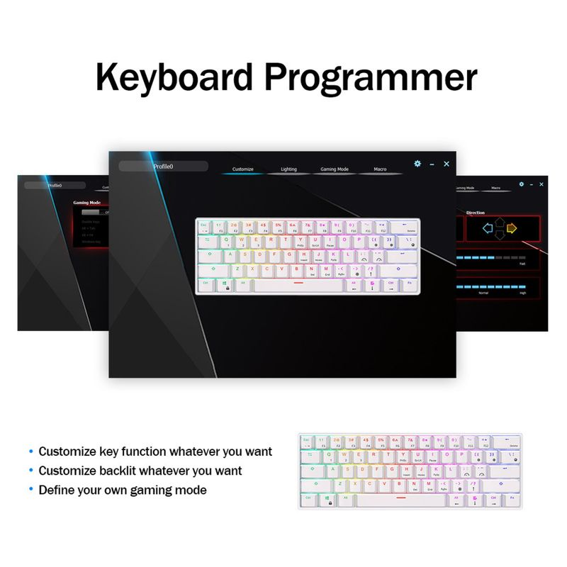 Farfi RK61 - Teclado mecánico para juegos de escritorio, ergonómico, de baja latencia, con cable y Bluetooth, compatible con oficina_voghion.com