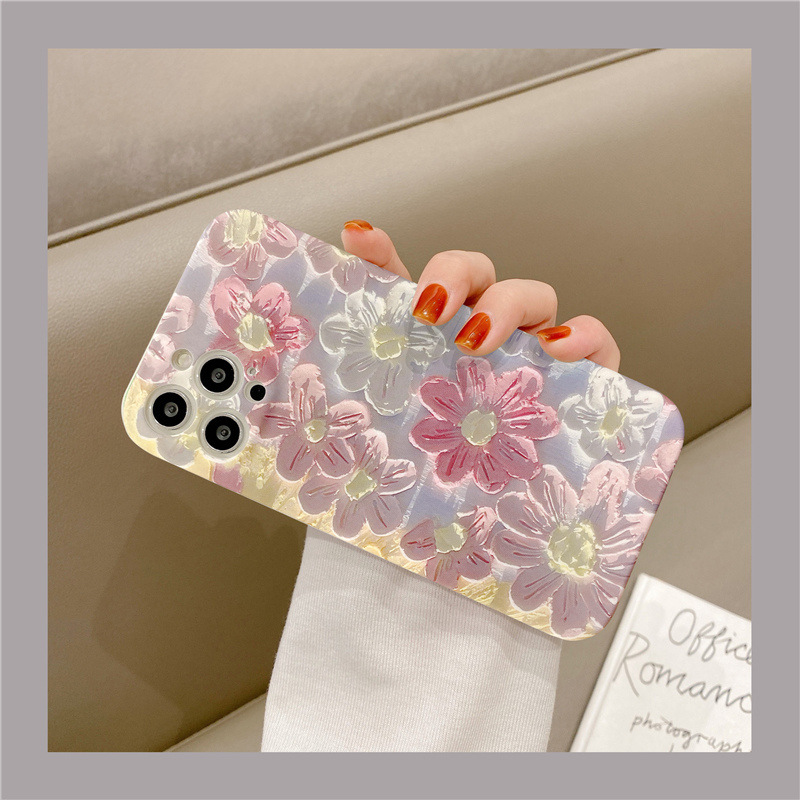 Ölgemälde rosa Blume passend für iPhone15pro max Apple 13 Handyhülle 12 xs/14 Liquid Skin Feel 11_voghion.com