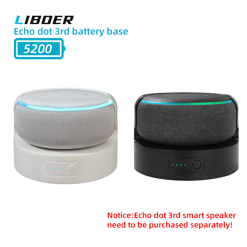 Bärbart uppladdningsbart Alexa Smart Speaker Stand för Echo Dot 3rd 5200mAh/10400mAh batteribas_voghion.com