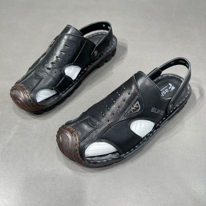 Sommer Neue Sandalen Top Layer Beach Casual Leder Rindsleder Weiche Sohle Nähte Zehenkappe Herrenschuhe_voghion.com