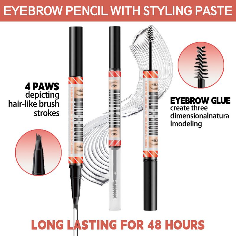 Eyebrow Enhancers Cosmetics LANZHIYUE Double Headed Four Pronged Eyebrow Pencil + Eyebrow Shaping Cream Quick Drying Waterproof Liquid Eyebrow Pencil_voghion.com