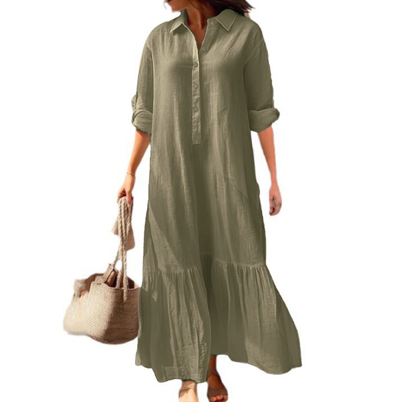 GraceChic, abito lungo con bottoni, nuova camicia ampia, casual e alla moda, colore unito, per il commercio transfrontaliero europeo e americano, 2025_voghion.com