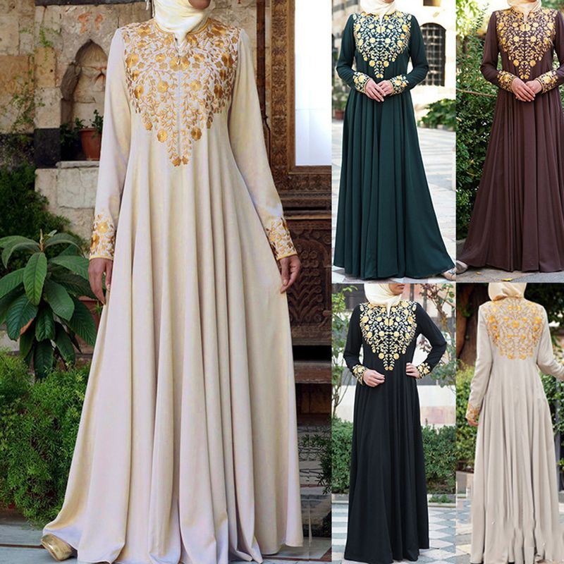 Muslim Abaya Islamic Clothing For Women Dubai Kaftan Robe Dress Turkish Abaya Printed Robes Long Dress Elbise Traditional Cloth_voghion.com
