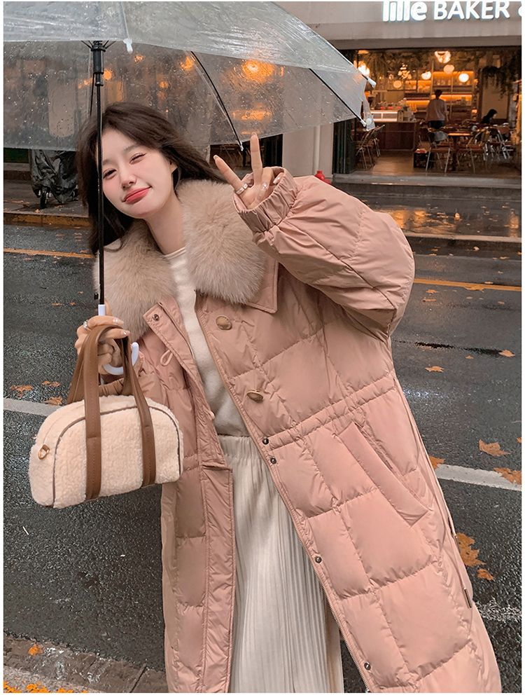 Milk Hoo Pink Large Feather Collar Down Cotton Coat For Women's Winter 2023 New Korean Edition Mid Length Fashionable_voghion.com