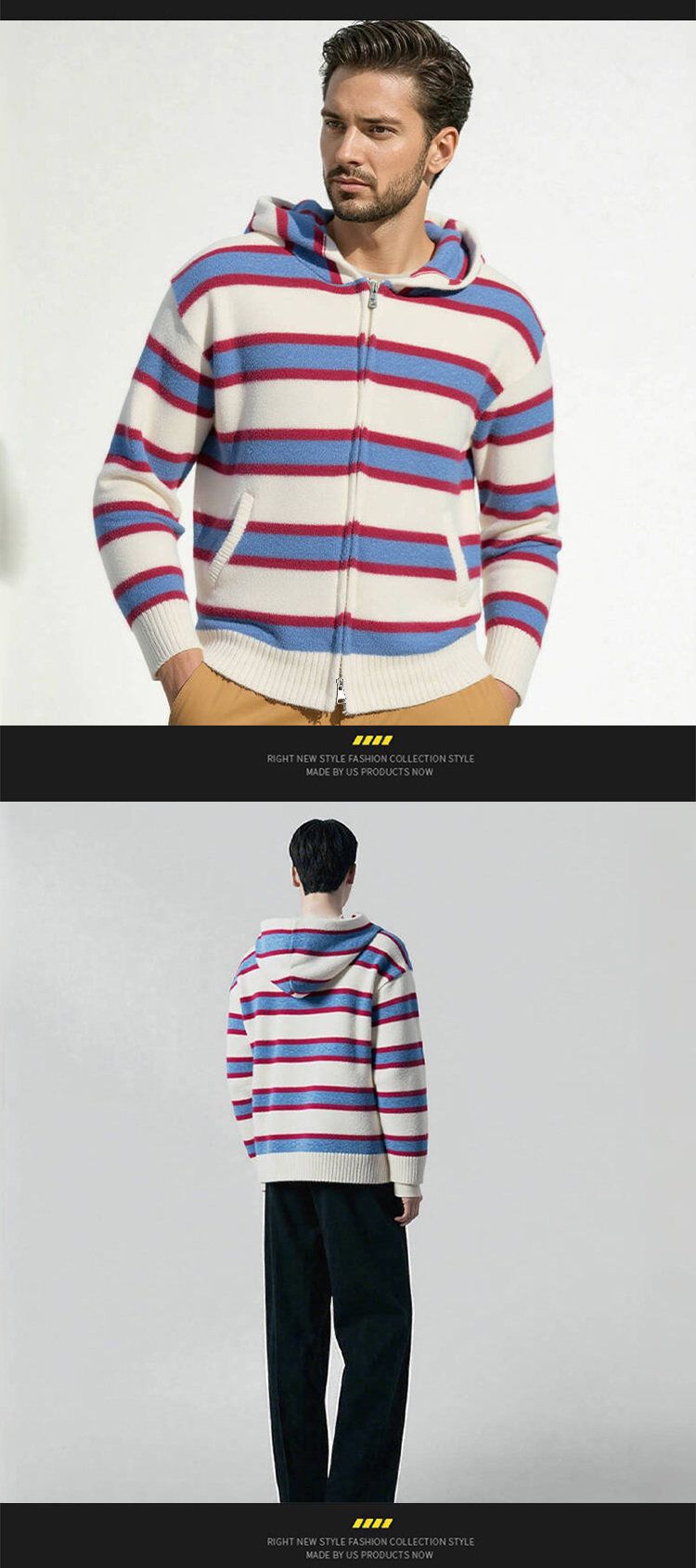 Maglione casual da uomo con cappuccio a righe spesse - Pullover in morbida maglia con orlo a coste, vestibilità ampia, maniche lunghe per autunno e inverno_voghion.com