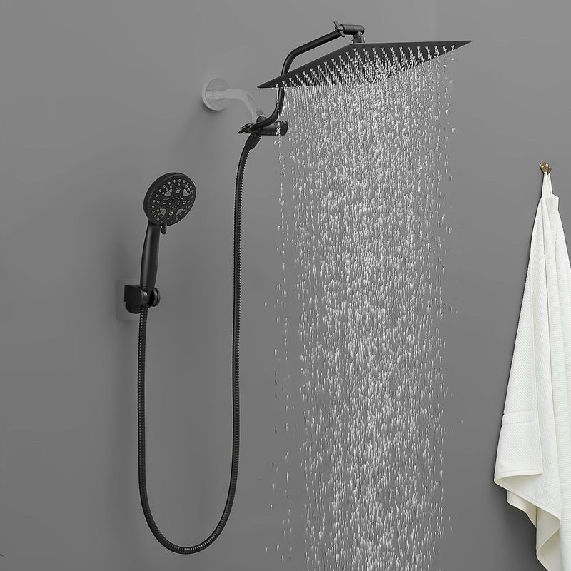 304 Bending Arm + 12 Inch 304 Ultra-thin Top Spray Shower + Plastic Handheld + Plastic Non-marking Socket 3. 1.5m Shower Pipe_voghion.com