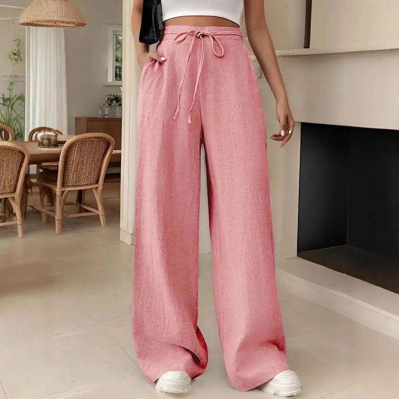 High Waist Flowy Wide Leg Pants For Women - Soft Tencel Blend With Adjustable Drawstring, Comfortable & Stylish Casual Trousers_voghion.com