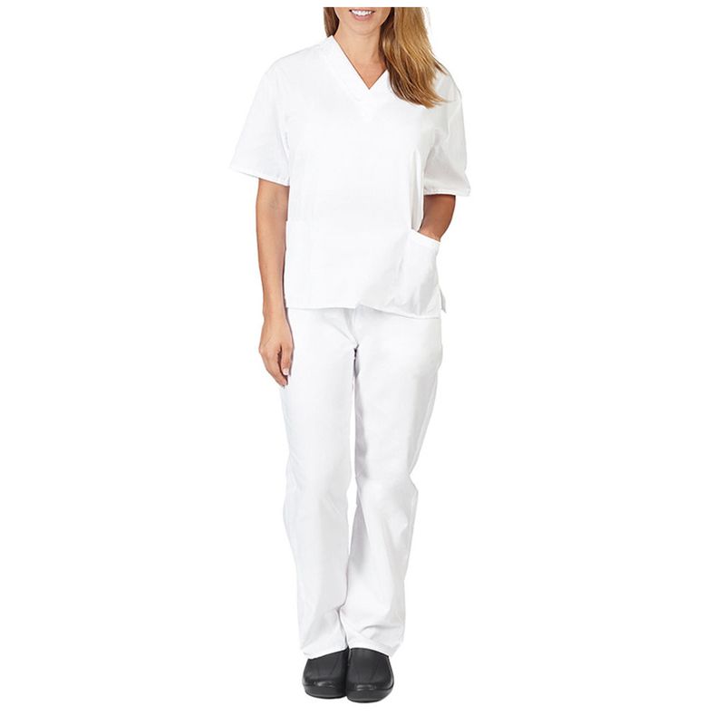 Vêtements pour femmes nouvelle couleur unie poche col en V uniforme de travail infirmier uniforme d'infirmière uniforme d'infirmière costume deux pièces femme_voghion.com