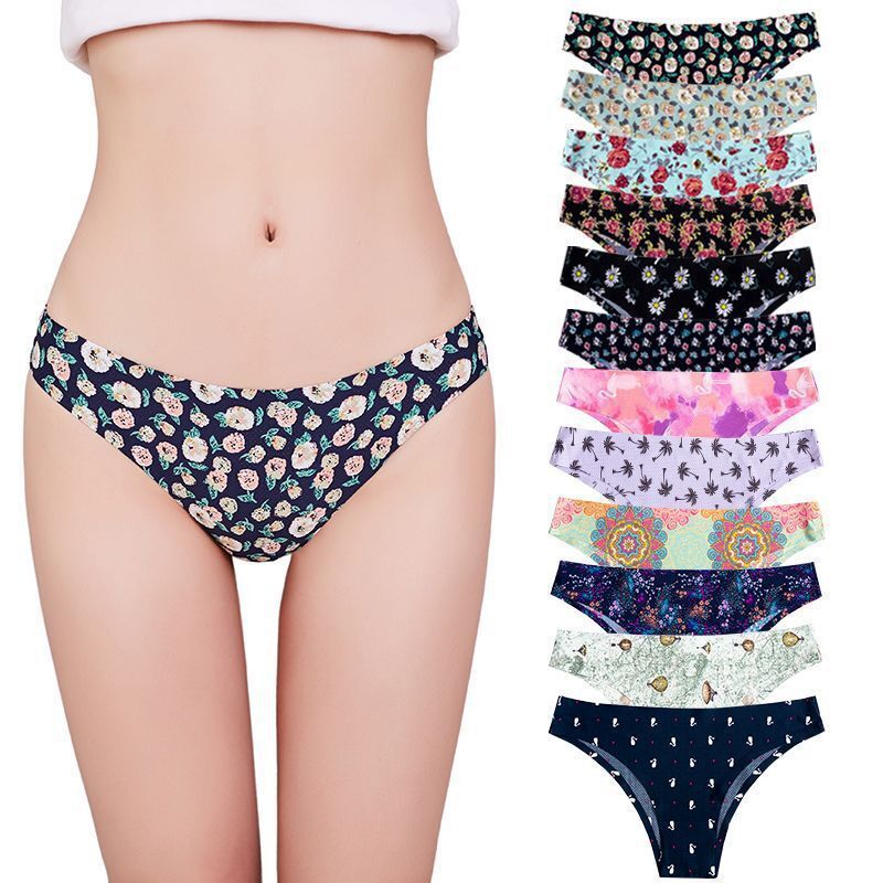 2025d One-Piece Seamless Women Sexy Ice Silk Breathable Mesh Printed Women's Thong Panties_voghion.com