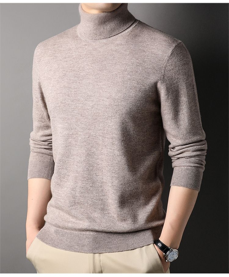 Maglione di lana per uomo autunno e inverno, abbigliamento maschile di mezza età, maglione di base lavorato a maglia multicolore, maglione a collo alto con interno in lana_voghion.com