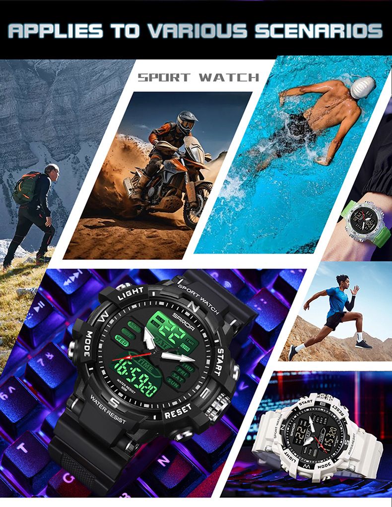 Unisex Digital Analog Watch With Alarm, Countdown, Dual Time, Waterproof & Glow-in-the-Dark For Casual & Sports Personality Watch_voghion.com