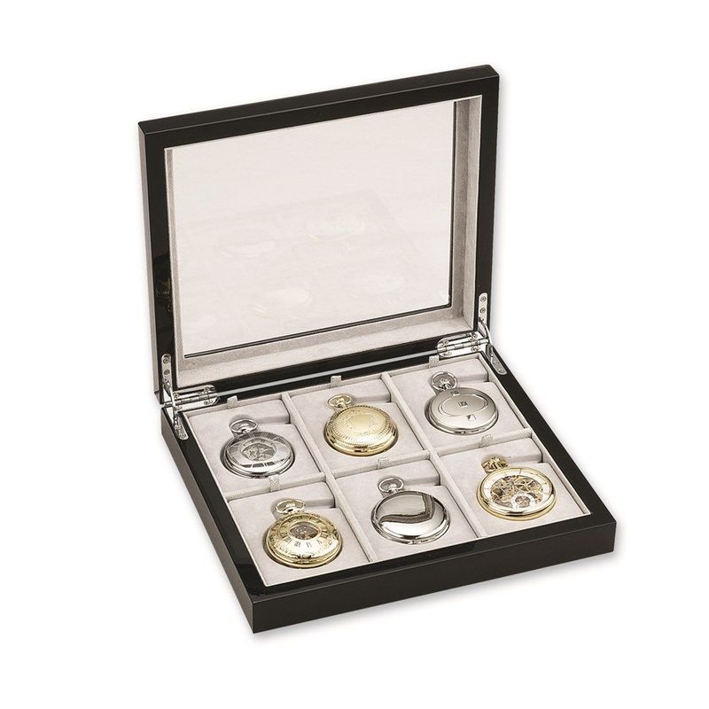 Charles Hubert Black High Gloss Wood Pocket Watch Display Box_voghion.com