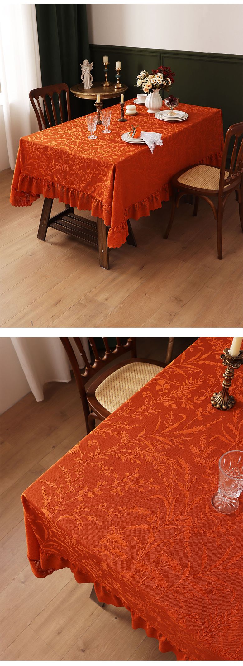 Hochwertige Tischdecke aus Polyester mit Spitzenbesatz – Verdickter Rüschensaum, öl-/rutschfest, mehrere Größen (140 x 100 bis 260 cm) für Bauernessen und Veranstaltungen_voghion.com